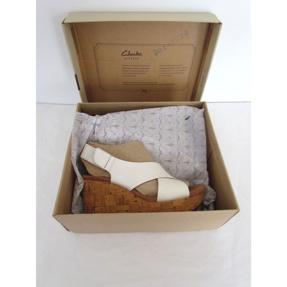 Clarks Artisan Caslynn Shae White Leather Cork Wedge Sandals 7 Med NIB RARE - Picture 12 of 16